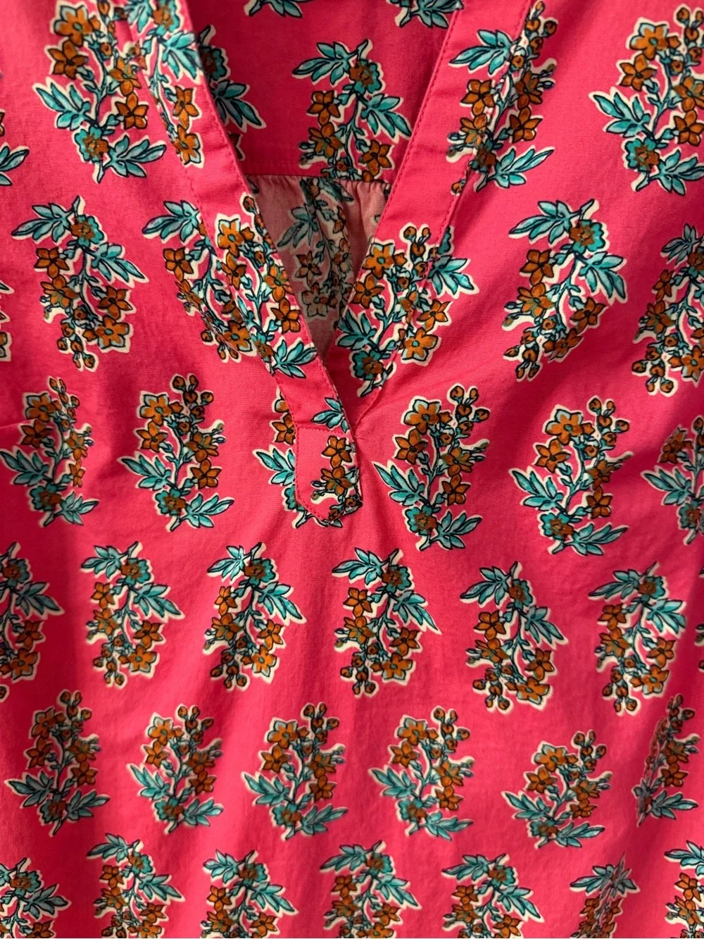J. Crew Hot Pink Preppy Floral Feminine Puff Sleeve Split Neck Poplin Blouse XS - Picture 7 of 9